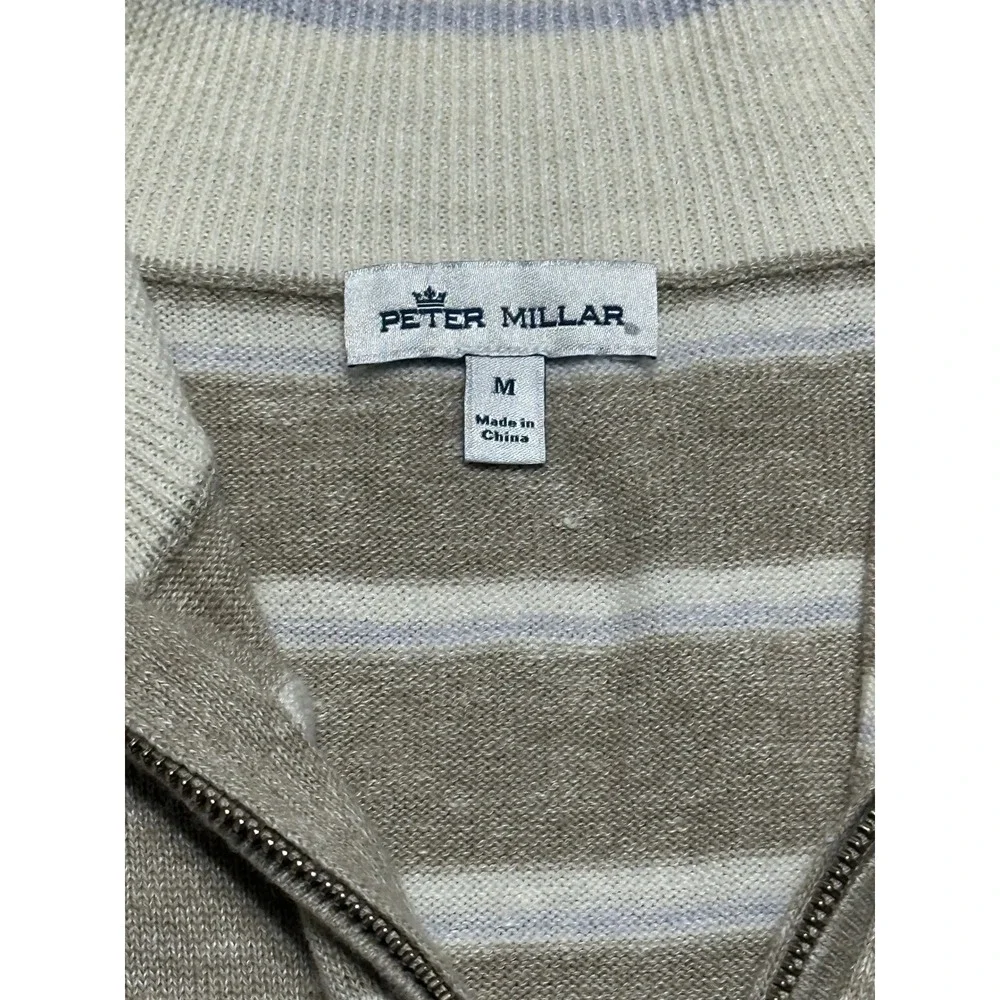 Peter Millar Seaside Long Bay Striped Merino Wool Linen 1/4 Zip Sweater Sz M - Picture 5 of 10